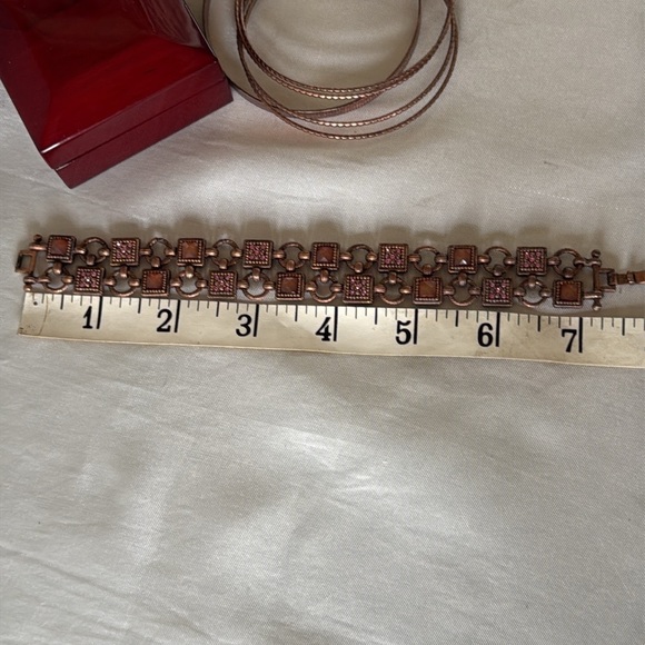 Antique Copper Bracelet Stack Set Unique Design Bangles and Cuff - Picture 2 of 12